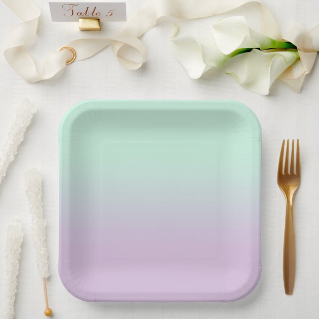 Assiettes En Carton Mint Esthétique Pastel Et Ombre Gradient Lilac (Mariage)