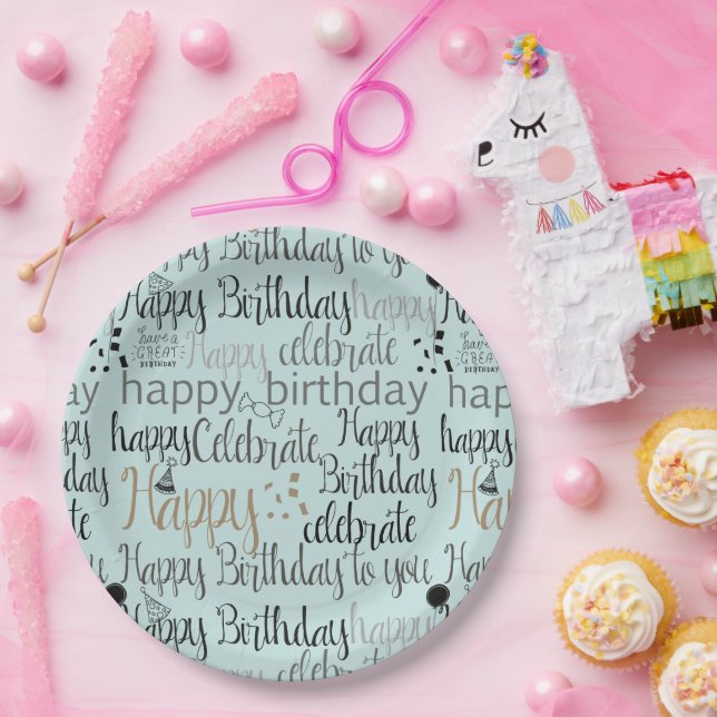 Assiettes En Carton Mint Fun Happy Balloons Birthday (Fête)