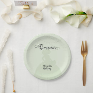 Assiettes En Carton Mint Green Charro Silhouette Quinceanera