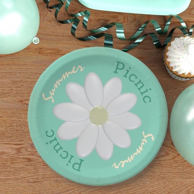 Assiettes En Carton Mint Green Daisy Summer Pique-nique Plaques de pap (Fun summer picnic paper plate just for you)