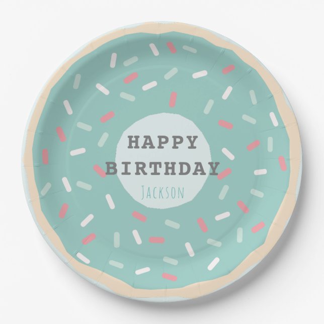 Assiettes En Carton Mint Green Donut Boy's Birthday (Devant)