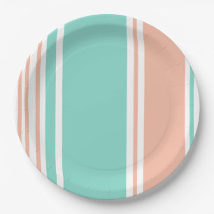 Assiettes En Carton Mint Green et Peach Modern Strips