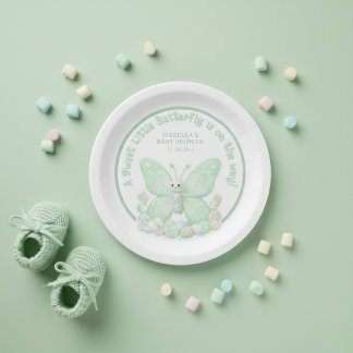 Assiettes En Carton Mint Green Marshmallow Butterfly Baby Shower 