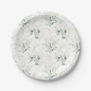 Assiettes En Carton Mint Green Pastel Floral Greenery Motif