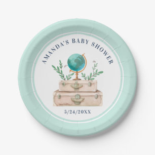Assiettes En Carton Mint Green World Travel Sutcase Baby shower Pape