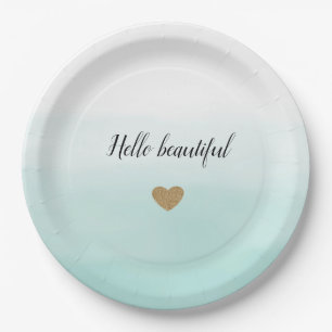 Assiettes En Carton Mint Ombre Gold Parties scintillant Heart personna