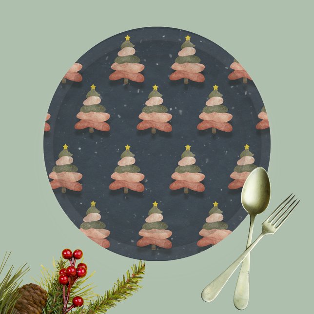 Assiettes En Carton Minuit Bleu Arbre de Noël Grand Motif (Créateur téléchargé)