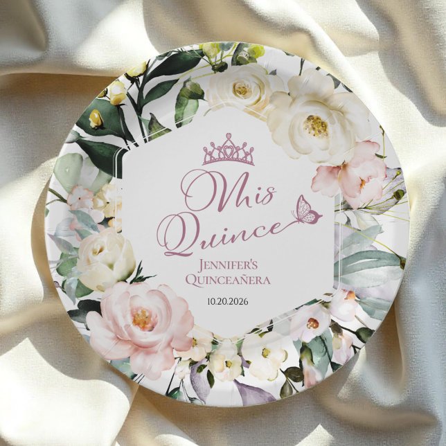 Assiettes En Carton Mis Quince | Boho Floral Frame Quinceañera (Créateur téléchargé)