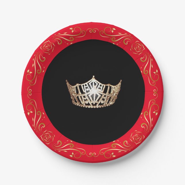 Assiettes En Carton Miss America Red Gold Crown Plaques en papier 7" (Devant)