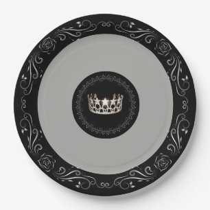 Assiettes En Carton Miss USA Grey Argent Crown Plaques en papier 9"