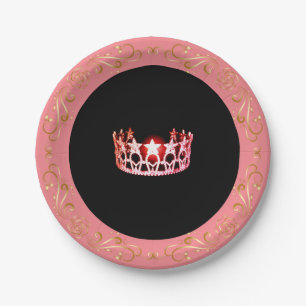 Assiettes En Carton Miss USA Pink-Coral Crown 7" Plaques de papier