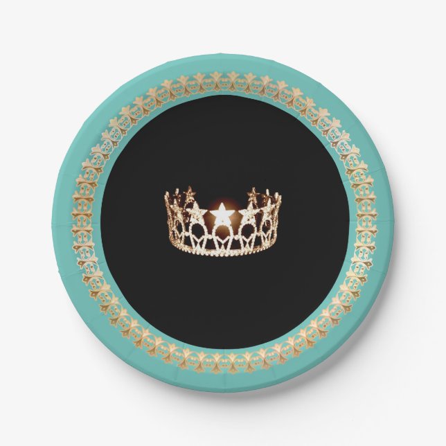 Assiettes En Carton Miss USA Turquoise Plaques en papier 7" (Devant)