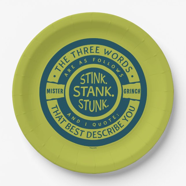Assiettes En Carton Mister Grinch | Citation Stink Stank Stunk (Devant)