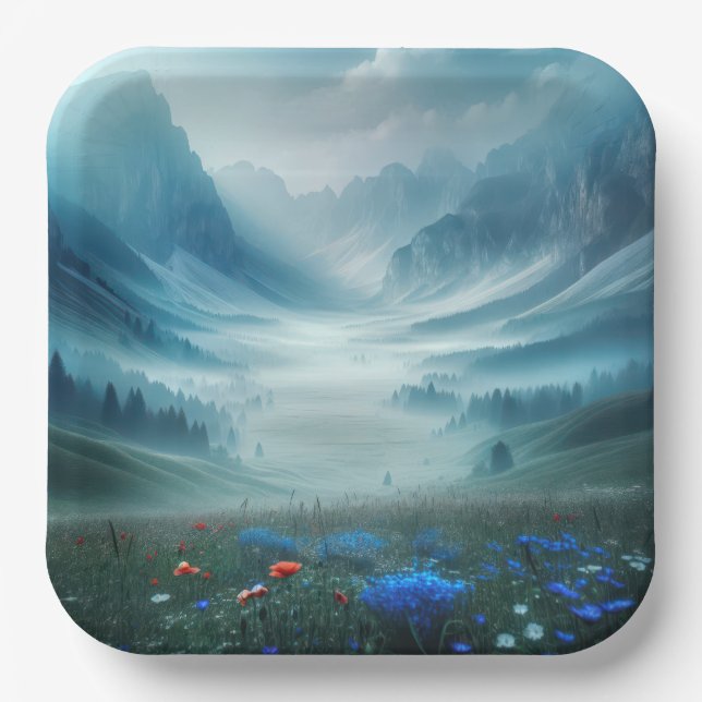 Assiettes En Carton Misty Mountain Valley Avec Fleurs sauvages (Recto)