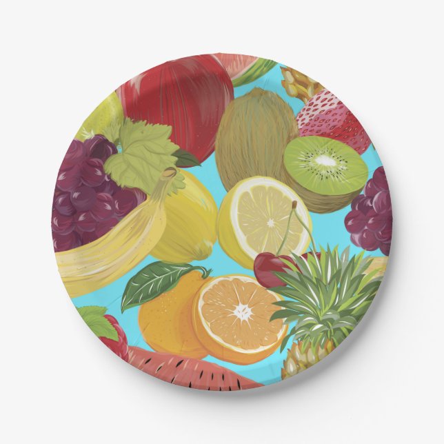Assiettes En Carton Mixed Tropical Fruit Illustration Pattern (Devant)