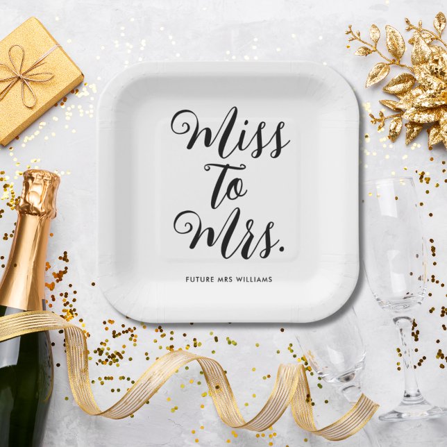 Assiettes En Carton Mlle à Mme Modern Fête des mariées Bachelorette (Miss to Mrs Modern Bridal Shower Bachelorette Paper Plate
)