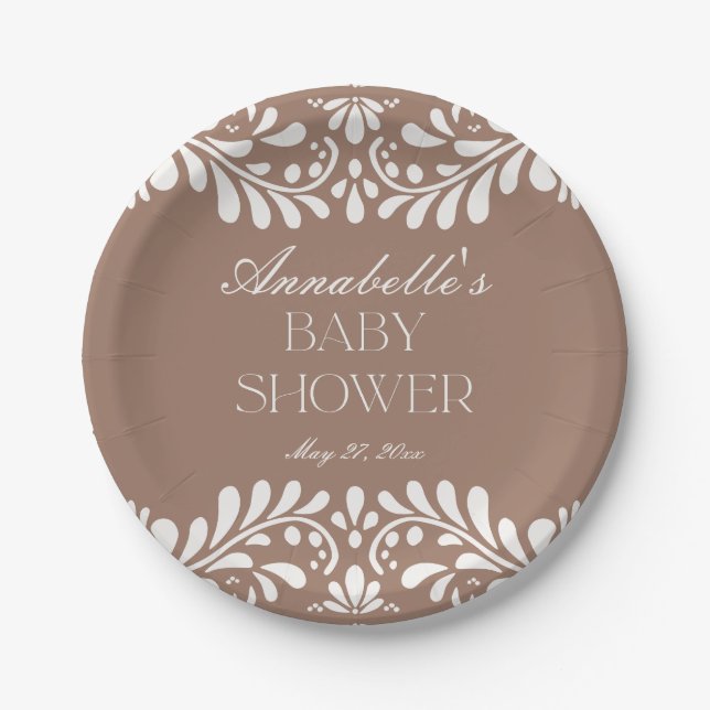 Assiettes En Carton Mocha Brown Talavera Espagne Fiesta Baby shower (Devant)
