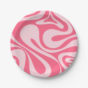 Assiettes En Carton Mod Swirl Rétro Moderne Motif Abstrait rose