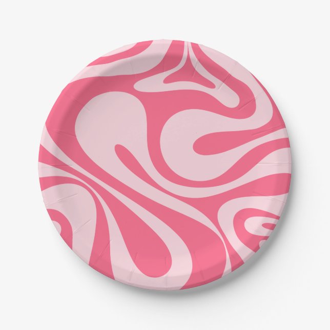 Assiettes En Carton Mod Swirl Rétro Moderne Motif Abstrait rose (Devant)