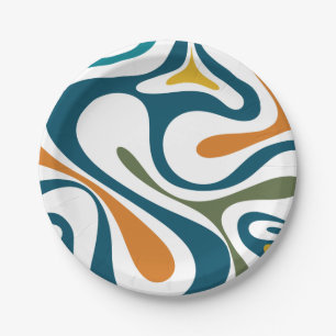Assiettes En Carton Mod Swirl Trippy Retro Moderne Motif Abstrait