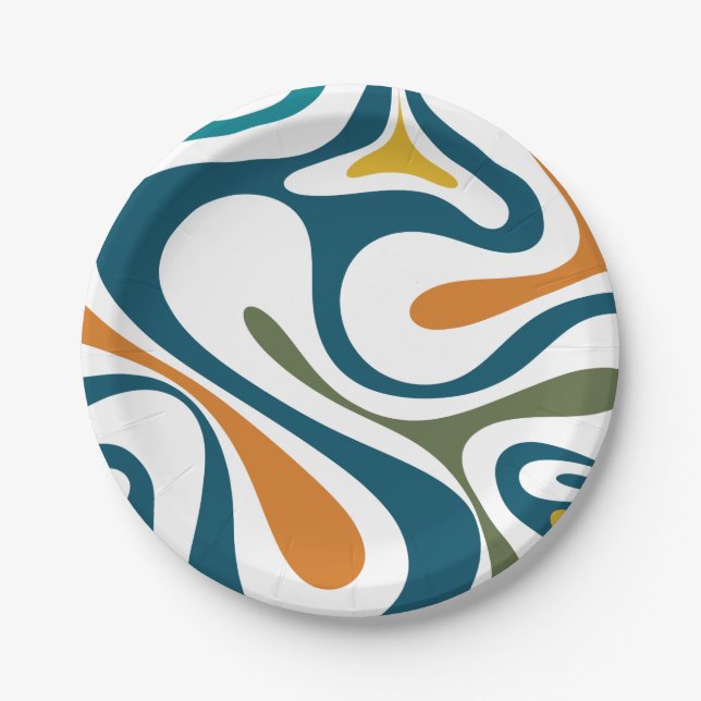 Assiettes En Carton Mod Swirl Trippy Retro Moderne Motif Abstrait (Devant)