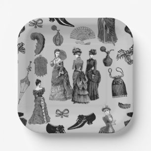 Assiettes En Carton mode de l'ère victorienne femmes toile noir blanc