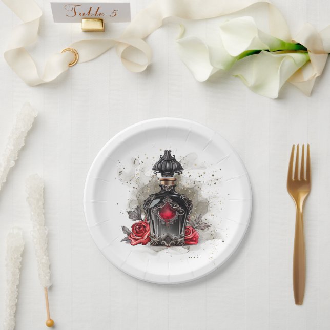 Assiettes En Carton Mode gothique Bouteille de parfum victorienne avec (Mariage)