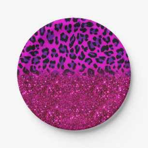 Assiettes En Carton Mode moderne rose violet Parties scintillant Leopa
