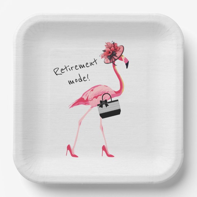 Assiettes En Carton Mode retraite ! Flamant rose rose chic (Recto)
