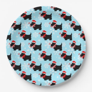 Assiettes En Carton Modèle de chiens Scottie de Noël
