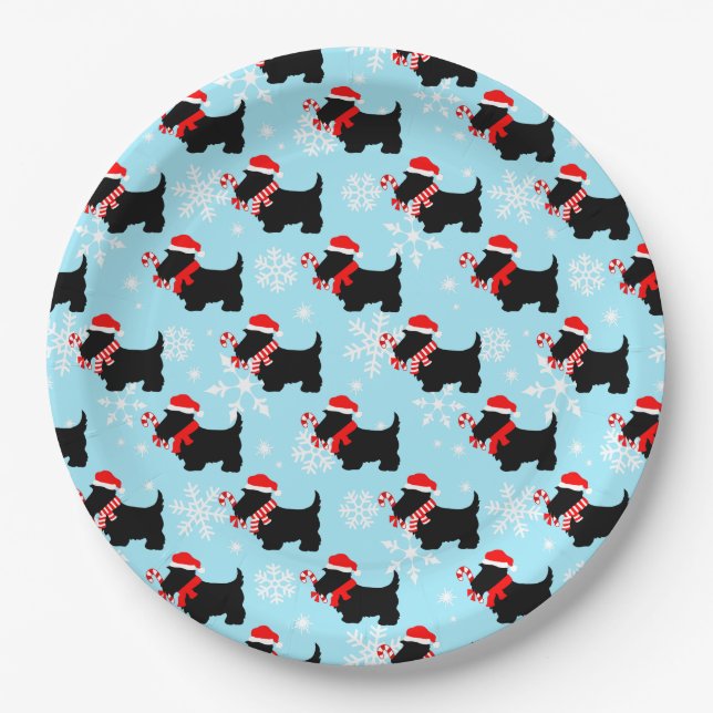 Assiettes En Carton Modèle de chiens Scottie de Noël (Devant)