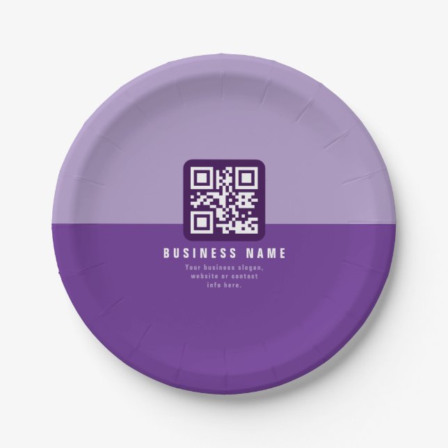 Assiettes En Carton Modèle de code QR moderne éditable | Violets (Devant)