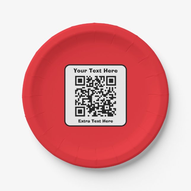 Assiettes En Carton Modèle de code QR scannable avec texte modifiable (Devant)