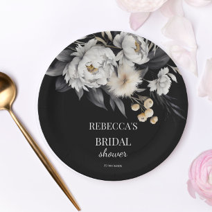 Assiettes En Carton Modèle de douche nuptiale en boho noir et blanc