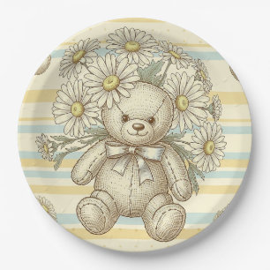 Assiettes En Carton Modèle de jardin aux marguerites avec nounours (1)