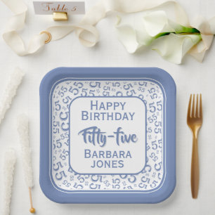 Assiettes En Carton Modèle de nombre aléatoire 55ème Fête Bleu/Blanc