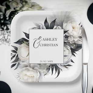 Assiettes En Carton Modèle de table mariage en bois noir et blanc