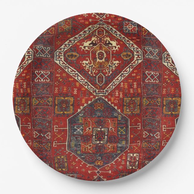 Assiettes En Carton Modèle de tapis Oriental en rouge foncé no5 (Devant)