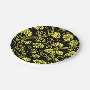 Assiettes En Carton Modèle floral antique noir et jaune