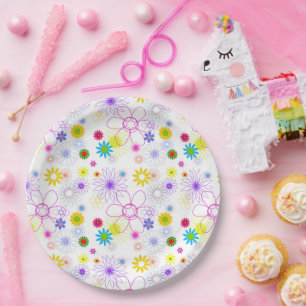 Assiettes En Carton Modèle floral coloré