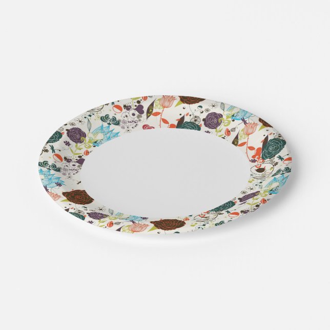 Assiettes En Carton Modèle floral rétro 2 (Angle)