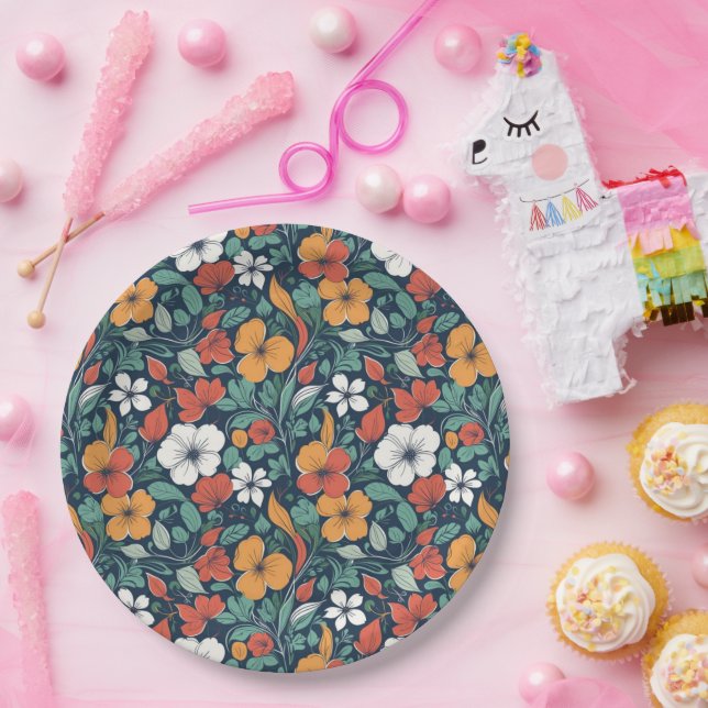 Assiettes En Carton Modèle floral simple (Fête)
