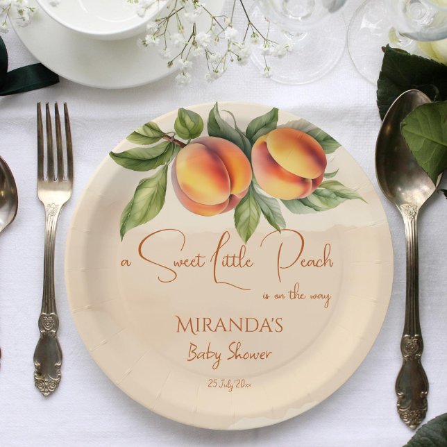 Assiettes En Carton Modèle imprimé petit baby shower de pêche doux (Sweet little peach baby shower printed template paper plates personalized tableware decor )