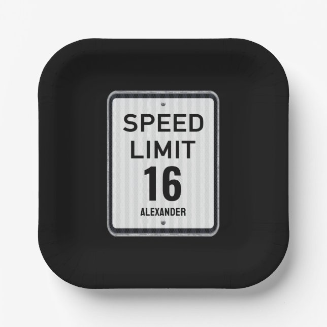 Assiettes En Carton Modern 16th Birthday Speed Sign (Recto)