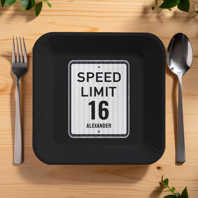 Assiettes En Carton Modern 16th Birthday Speed Sign (Créateur téléchargé)