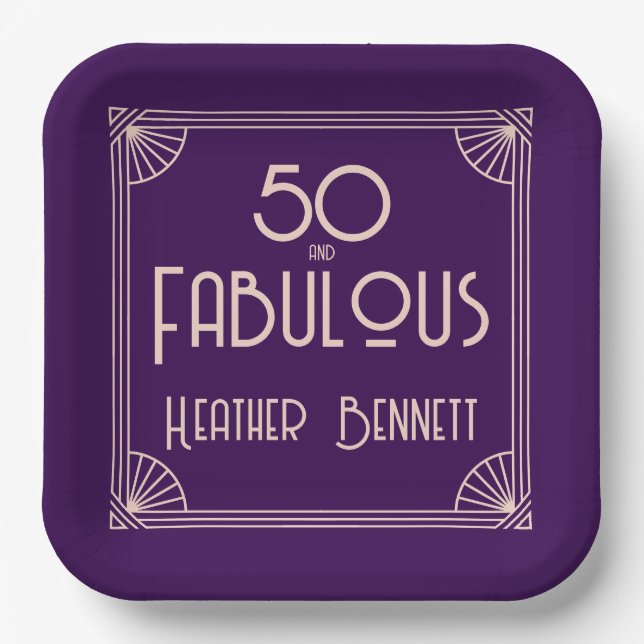Assiettes En Carton Modern Art Deco 50 and Fabulous Birthday (Recto)