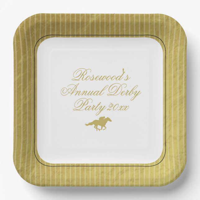 Assiettes En Carton Modern Black & Gold Horse Race Derby Equestrian (Recto)