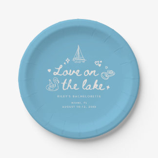 Assiettes En Carton Modern Blue Script Lake Bachelorette Party