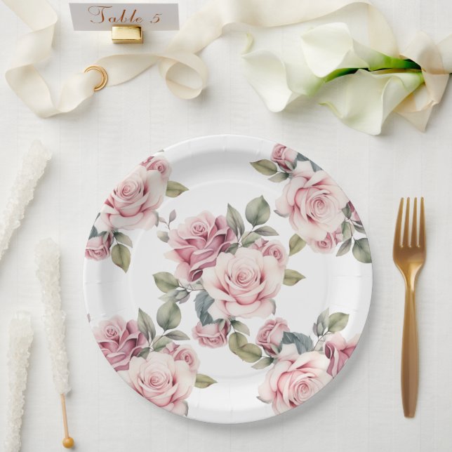 Assiettes En Carton Modern Chic Elegant Romantic Pink Rose Wedding (Mariage)