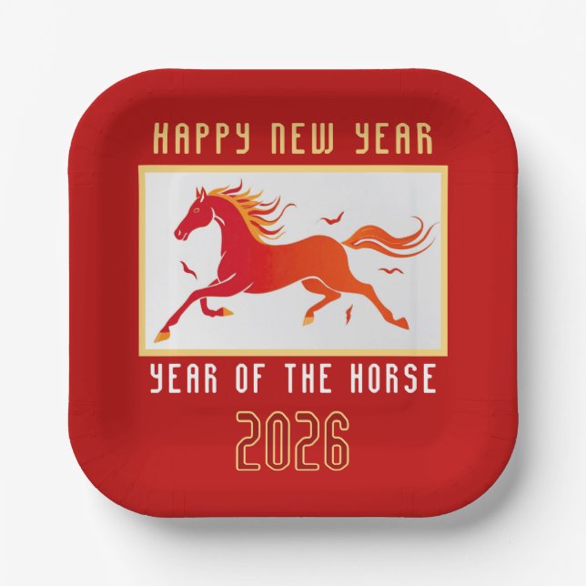 Assiettes En Carton Modern Chinese Horse New Year 2026  (Recto)